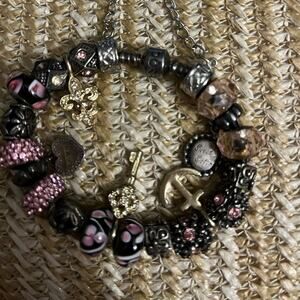 Pandora Charm Bracelet Leather Band Retired Charms